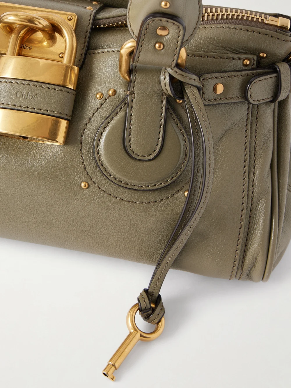 Close-up detail of the Chloé Paddington Embellished Textured-leather Tote