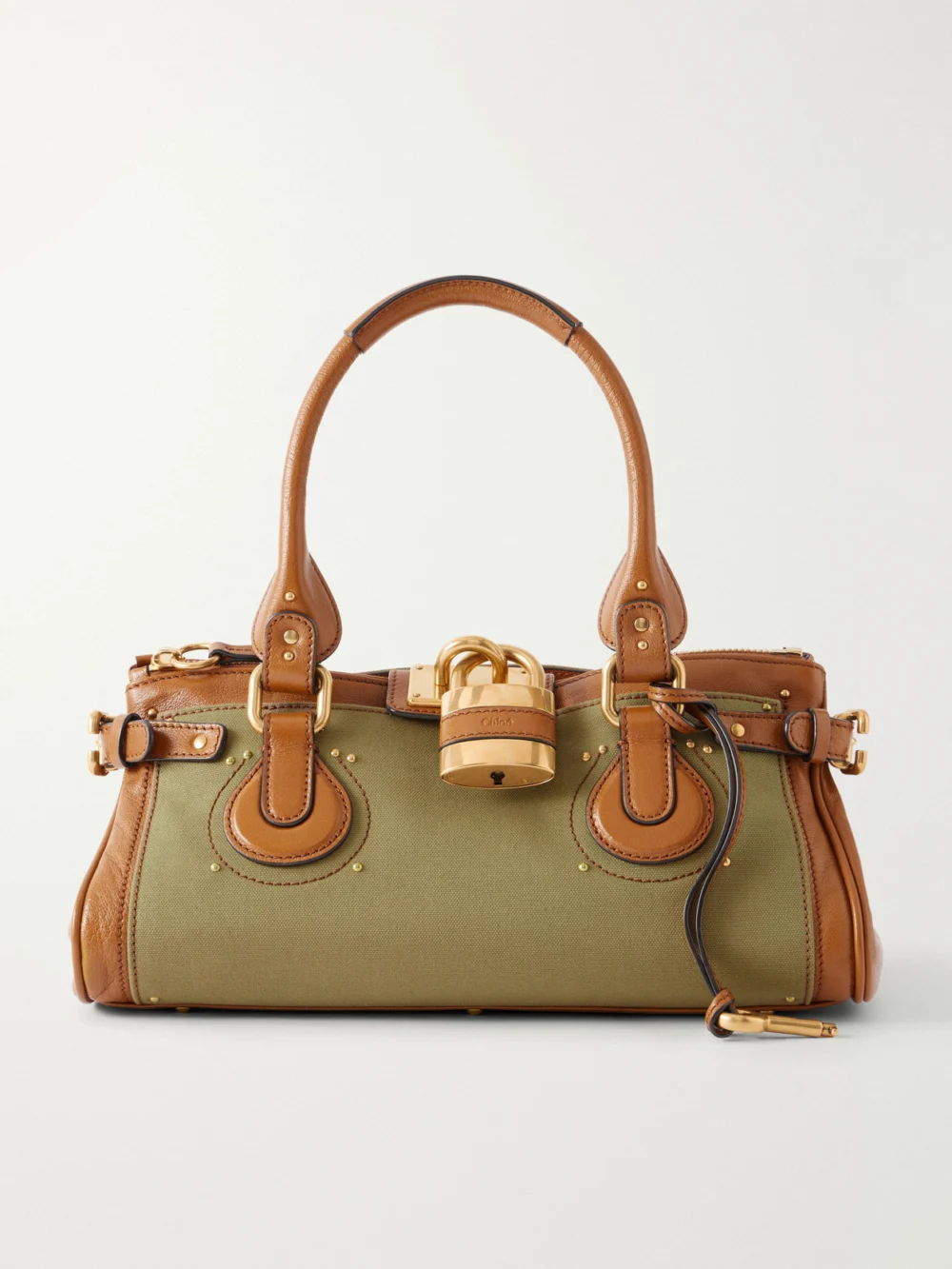 Chloé Paddington Leather-trimmed Canvas Shoulder Bag in army green