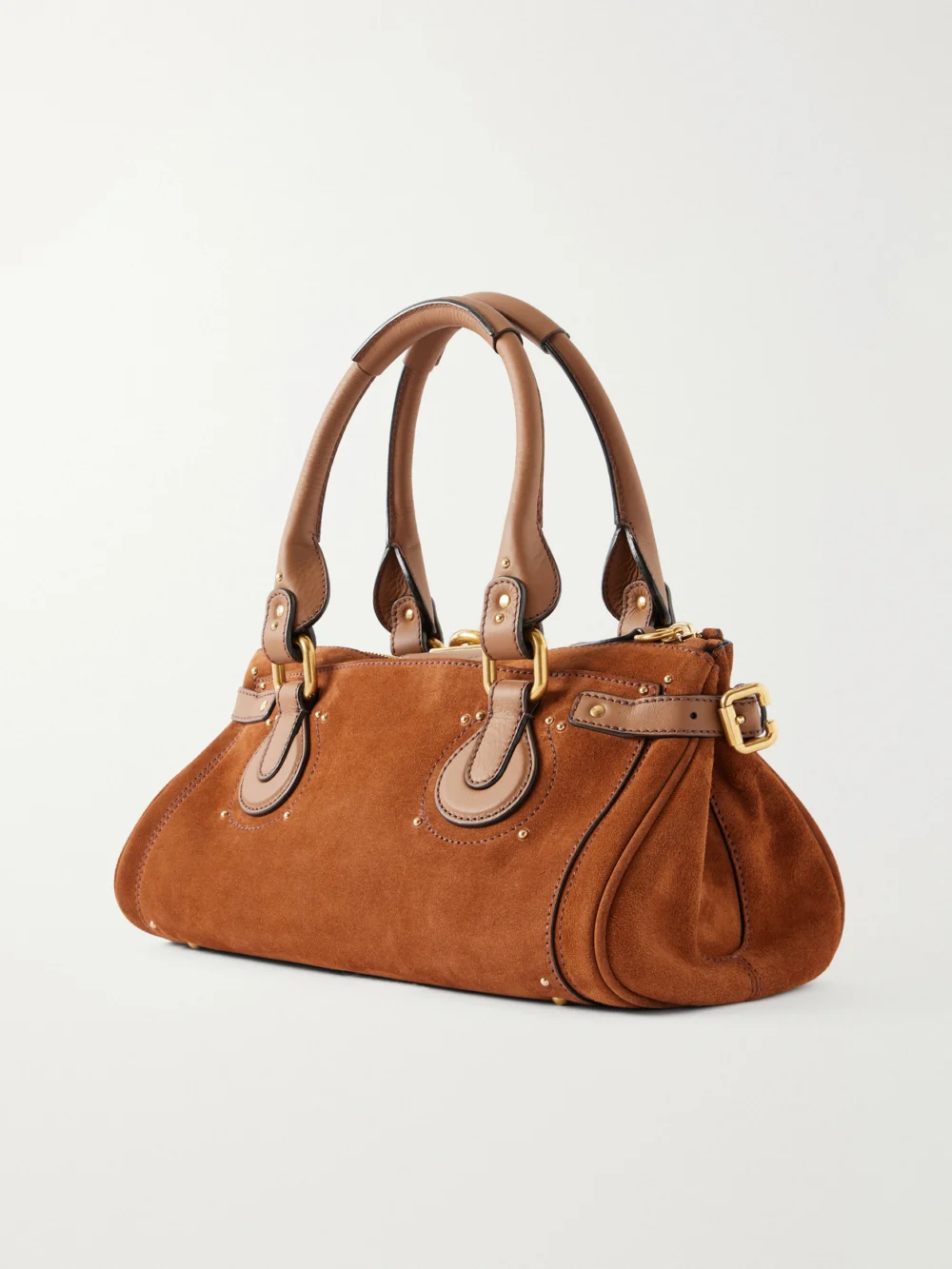 Back view of the Chloé Paddington Leather-trimmed Suede Shoulder Bag