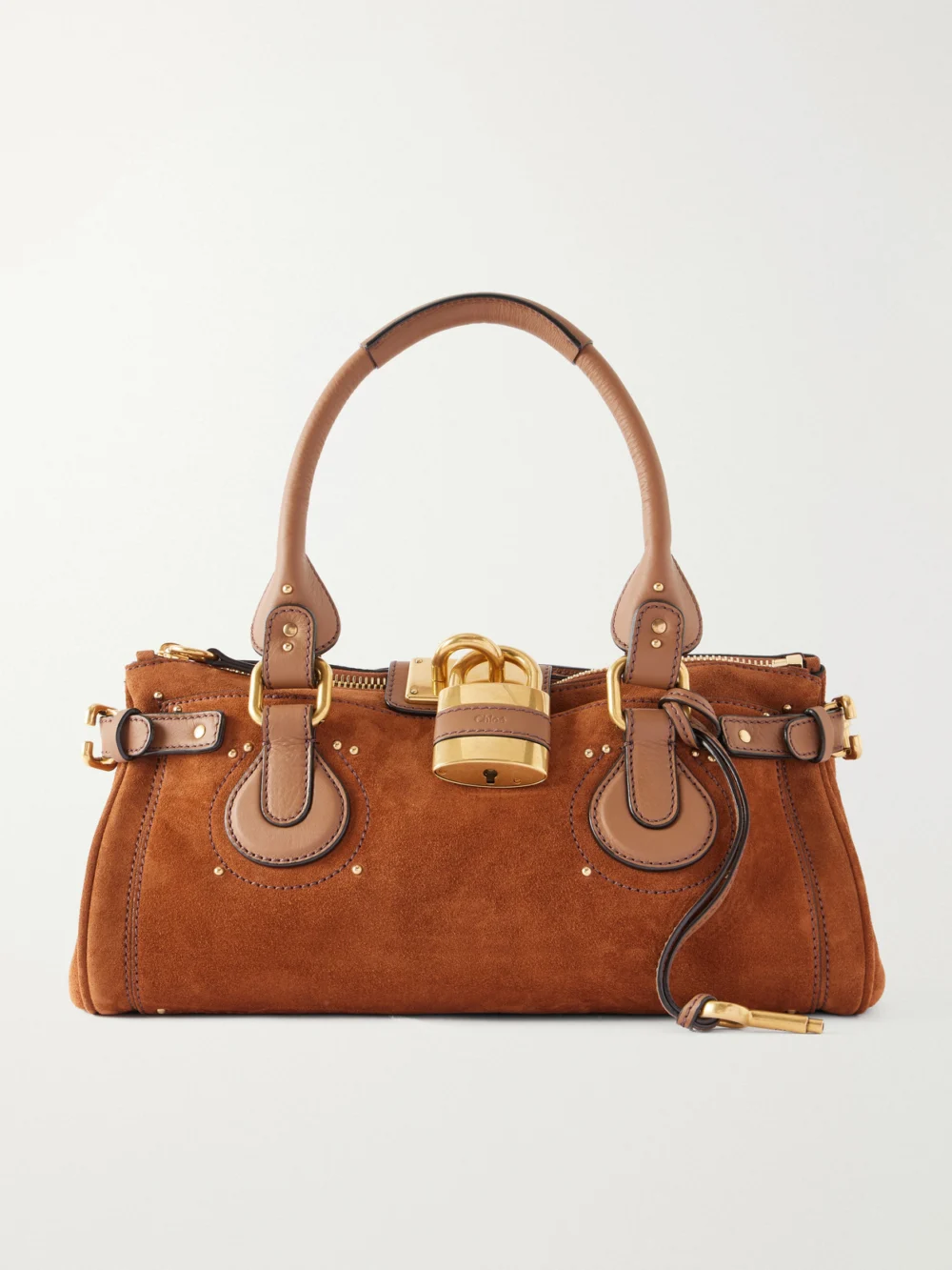 Chloé Paddington Leather-trimmed Suede Shoulder Bag in brown