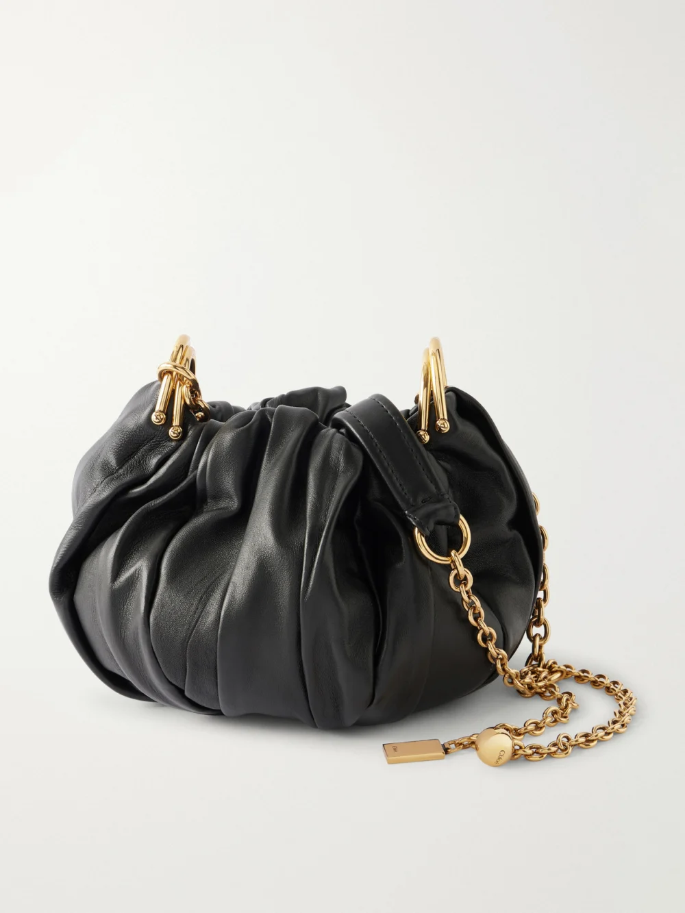 Chloé Pleated Leather Shoulder Bag in black