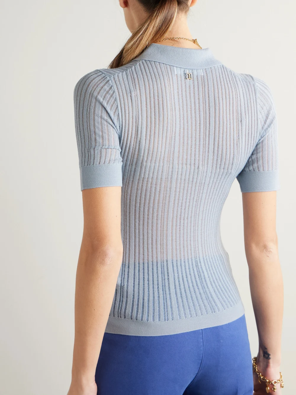 Back view of the Chloé Ribbed Open-knit Wool Polo Shirt