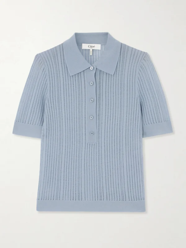 Chloé Ribbed Open-knit Wool Polo Shirt