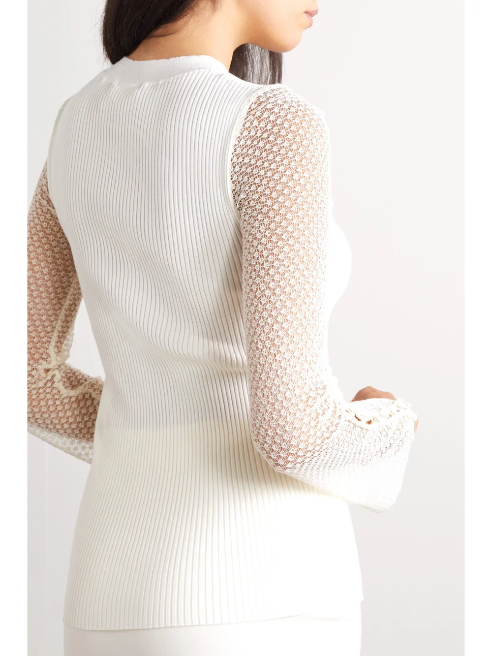 Back view of the Chloé Ribbed Wool-blend and Pointelle-knit Linen-blend Top