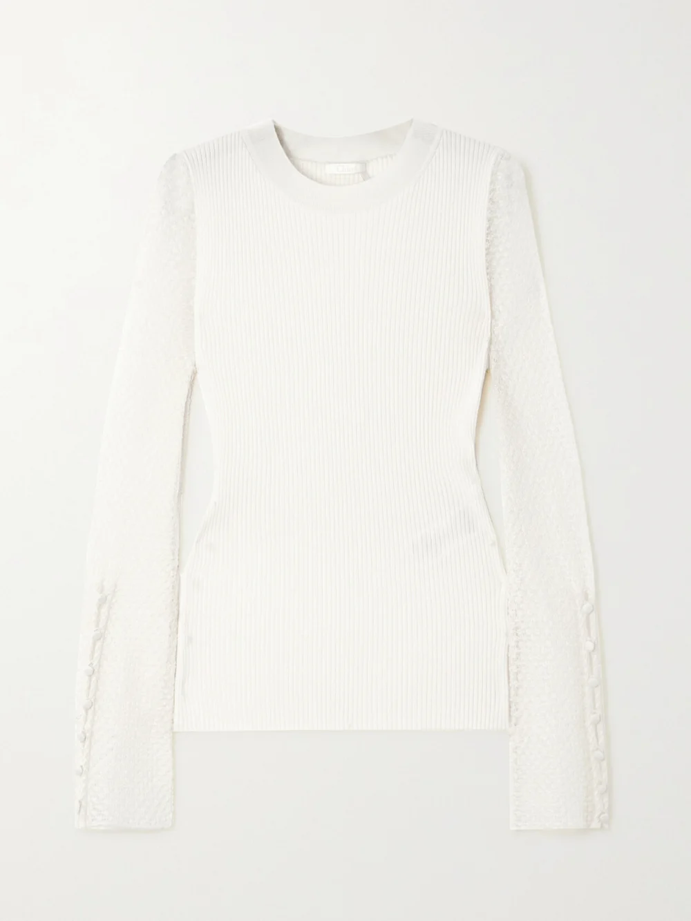 Chloé Ribbed Wool-blend and Pointelle-knit Linen-blend Top in white