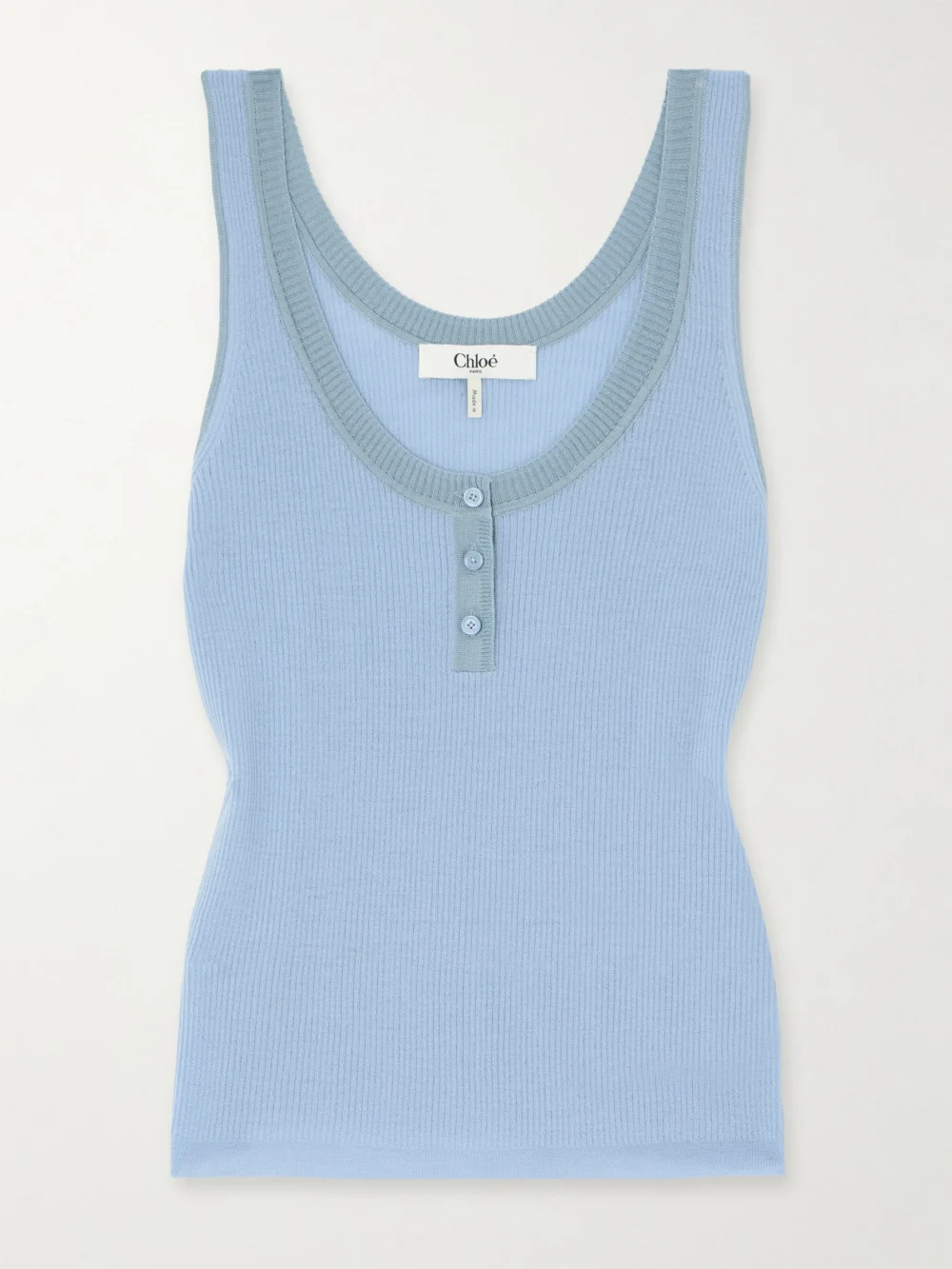 Chloé Ribbed Wool Tank in light blue