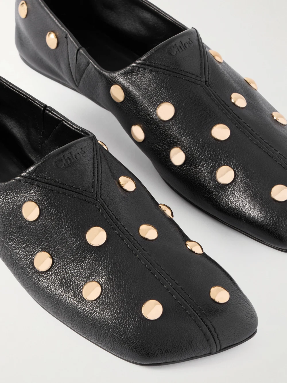 Close-up detail of the Chloé Rita Embellished Leather Ballet Flats