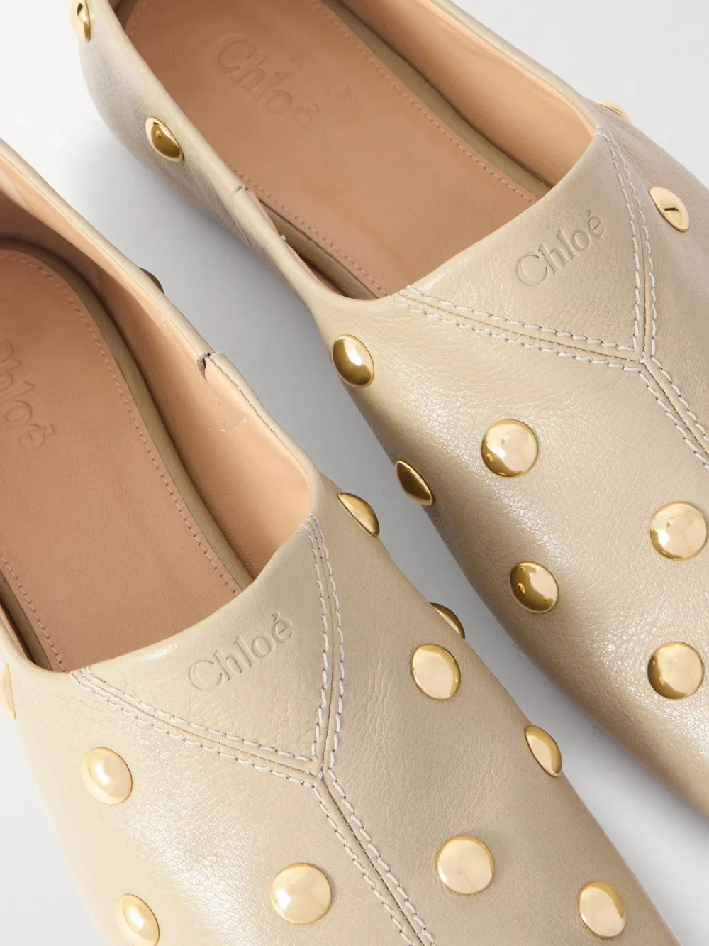 Close-up detail of the Chloé Rita Embellished Leather Ballet Flats