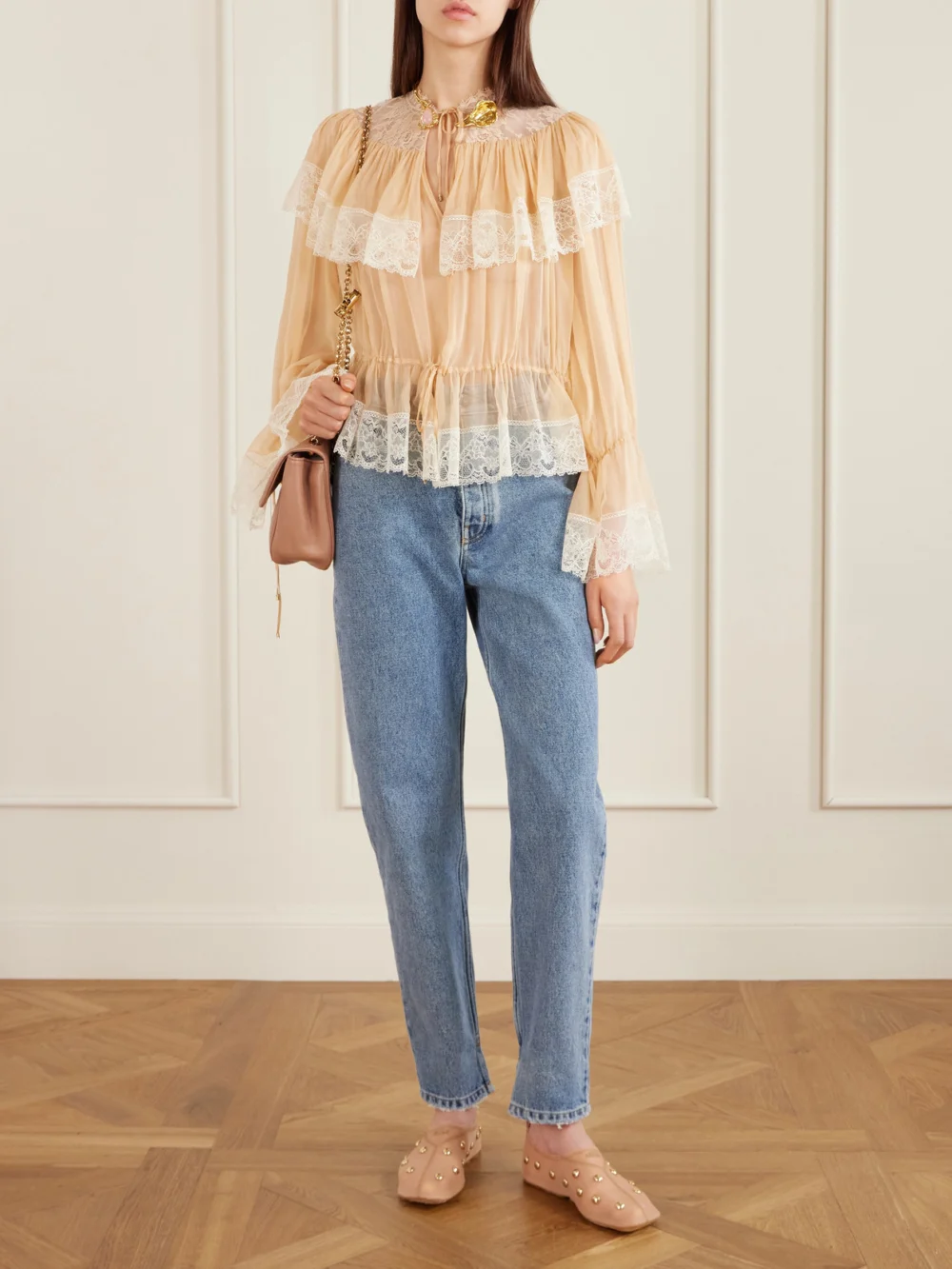 Chloé Rita Studded Mesh Flats, styled view