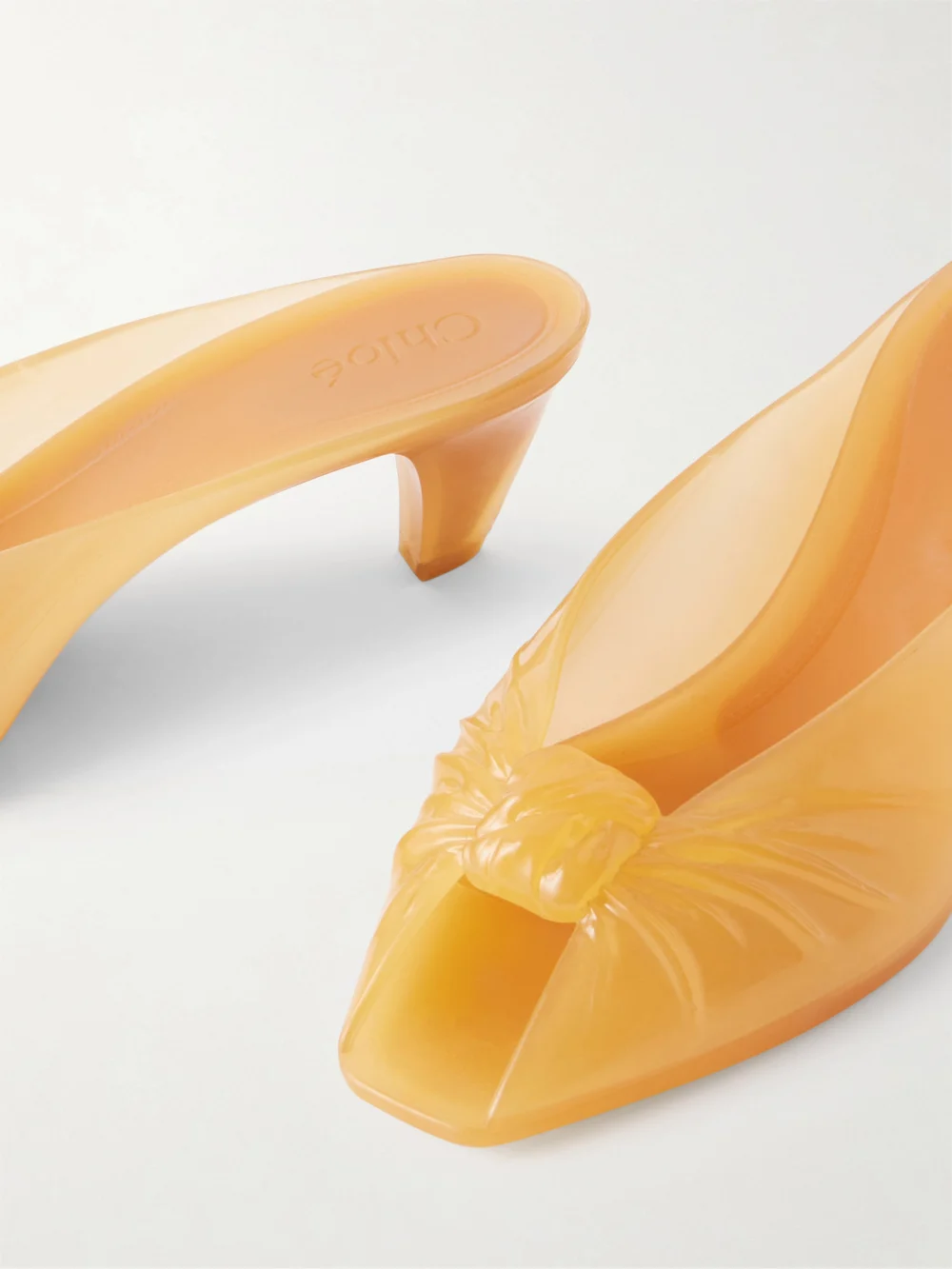 Close-up detail of the Chloé Ruched Tpu Mules