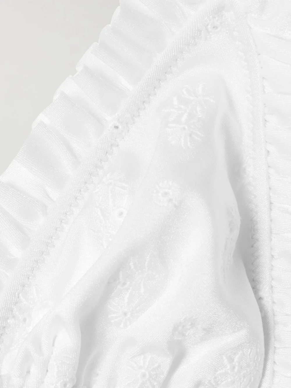 Close-up detail of the Chloé Ruffled Broderie Anglaise Triangle Bikini Top