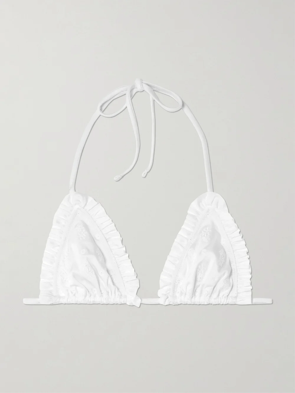 Chloé Ruffled Broderie Anglaise Triangle Bikini Top in white