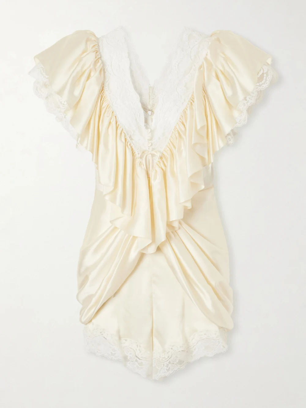Chloé Ruffled Lace-trimmed Silk-satin Playsuit in cream