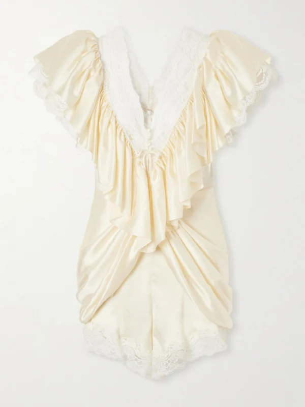 Chloé Ruffled Lace-trimmed Silk-satin Playsuit