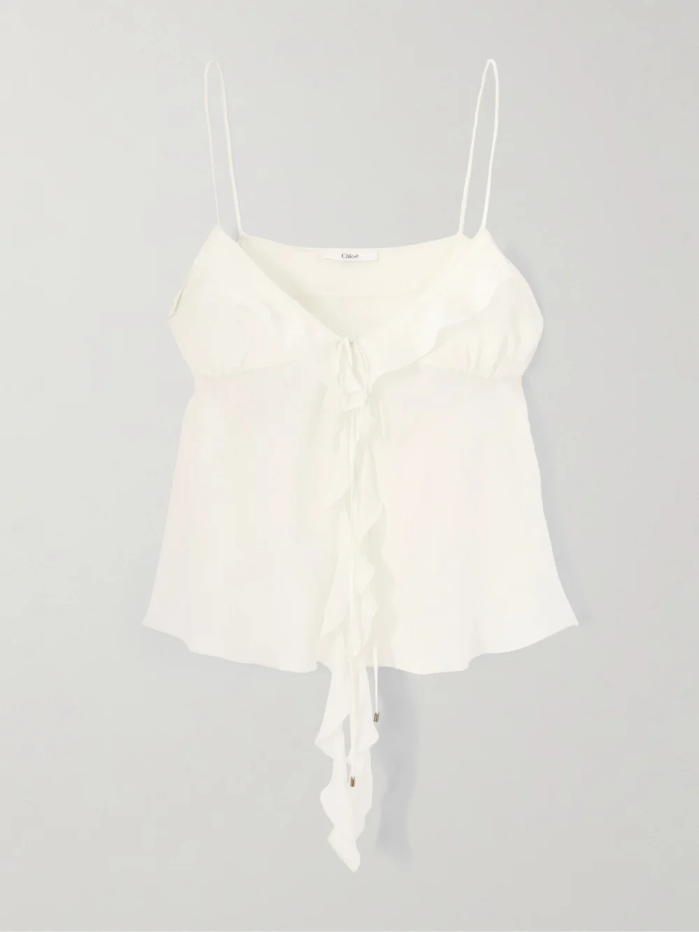 Chloé Ruffled Tie-front Silk-chiffon Top in white