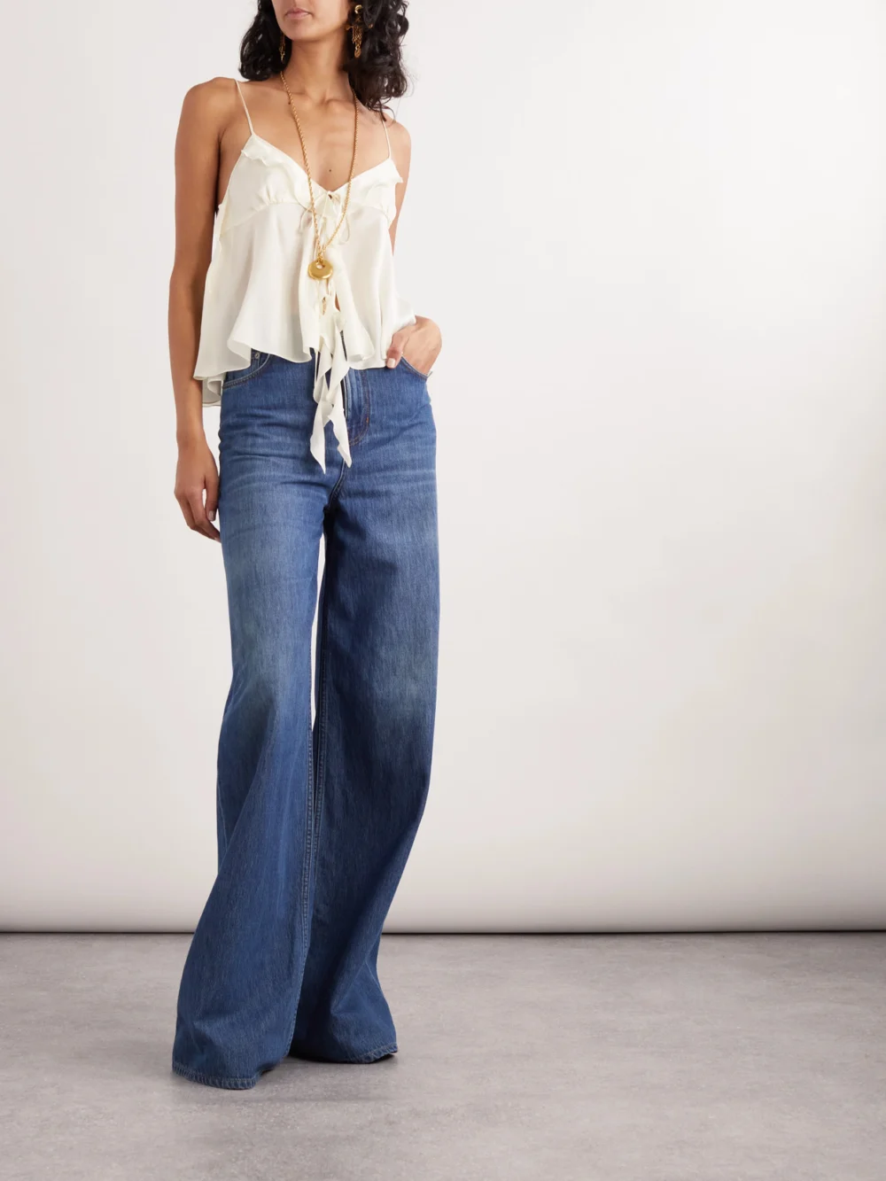 Chloé Ruffled Tie-front Silk-chiffon Top, worn by a model
