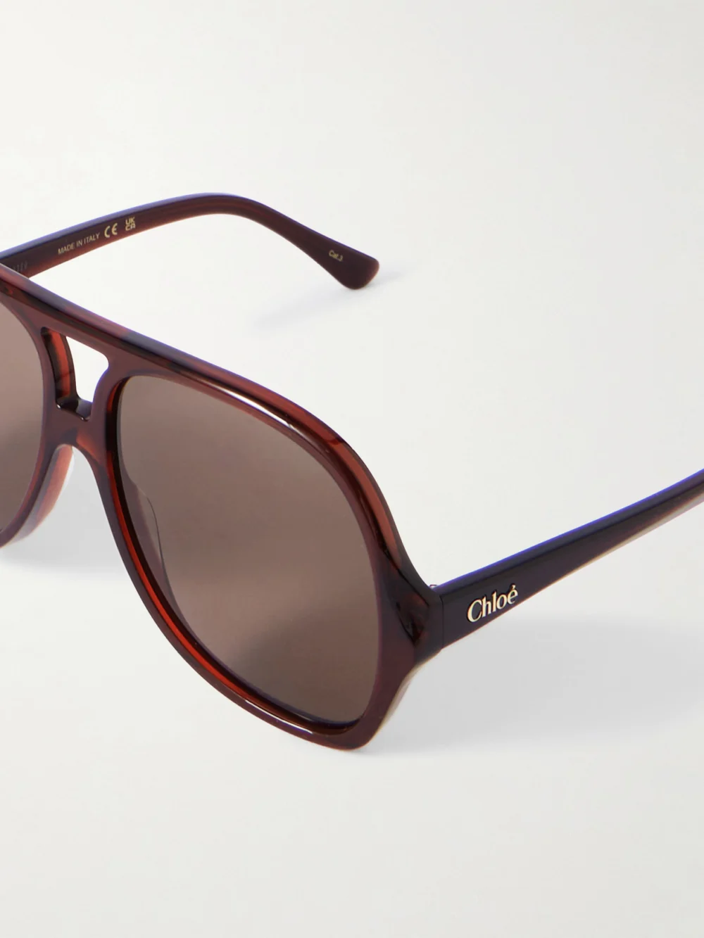 Close-up detail of the Chloé Salomé Aviator-style Acetate Sunglasses