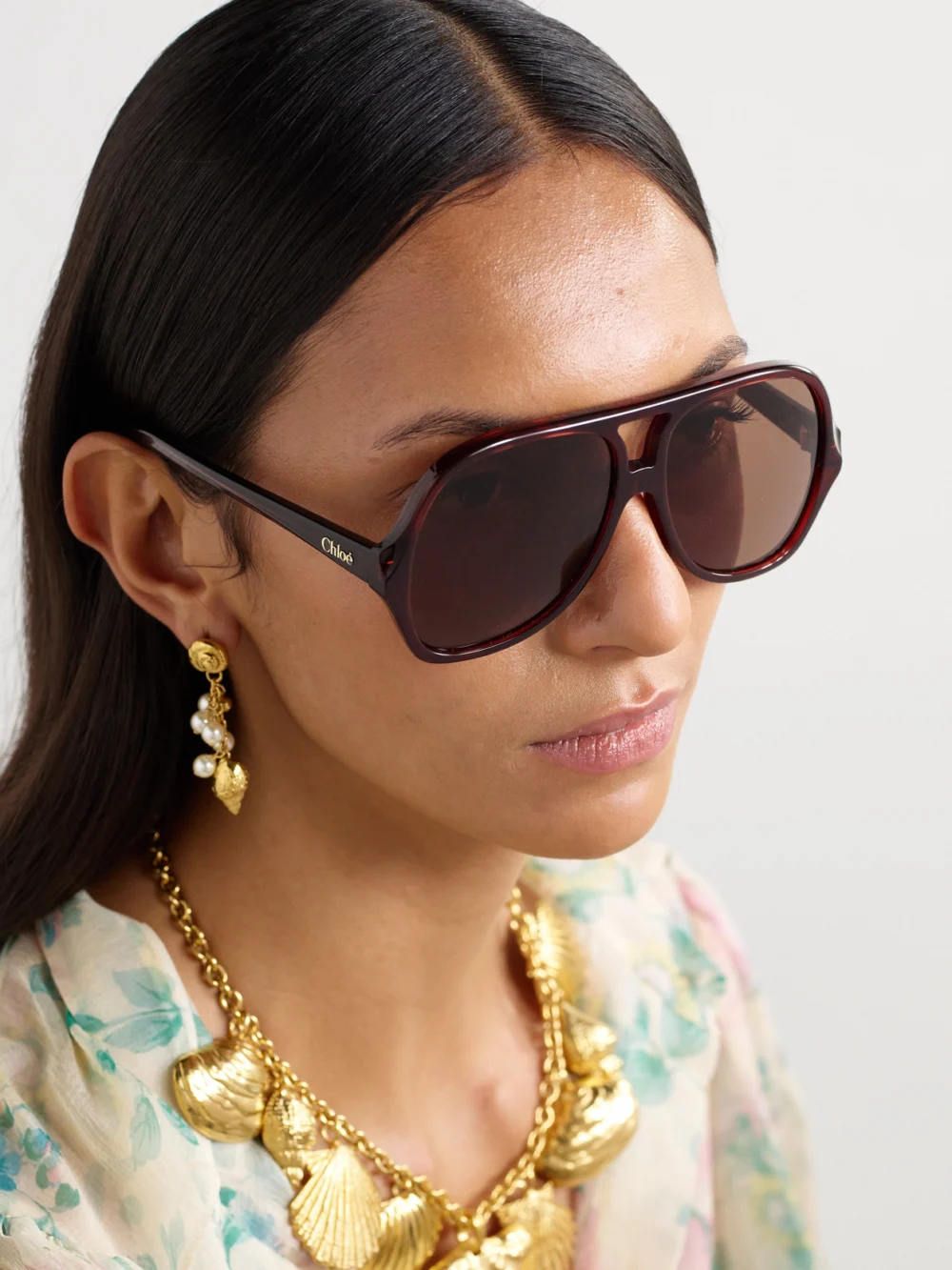 Chloé Salomé Aviator-style Acetate Sunglasses, styled view