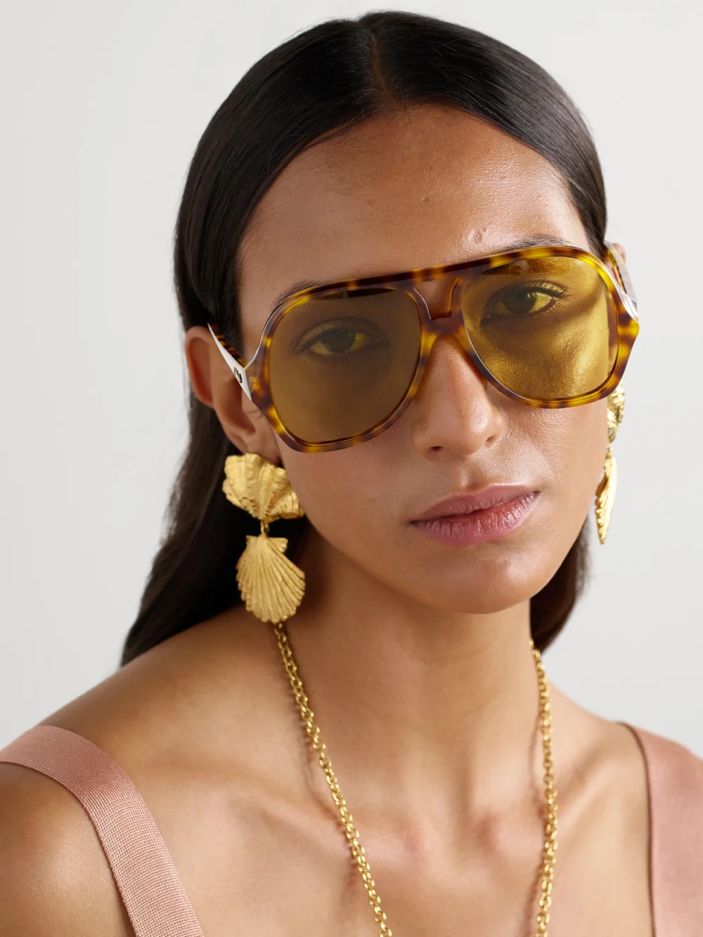 Chloé Salomé Aviator-style Tortoiseshell Acetate Sunglasses, styled view