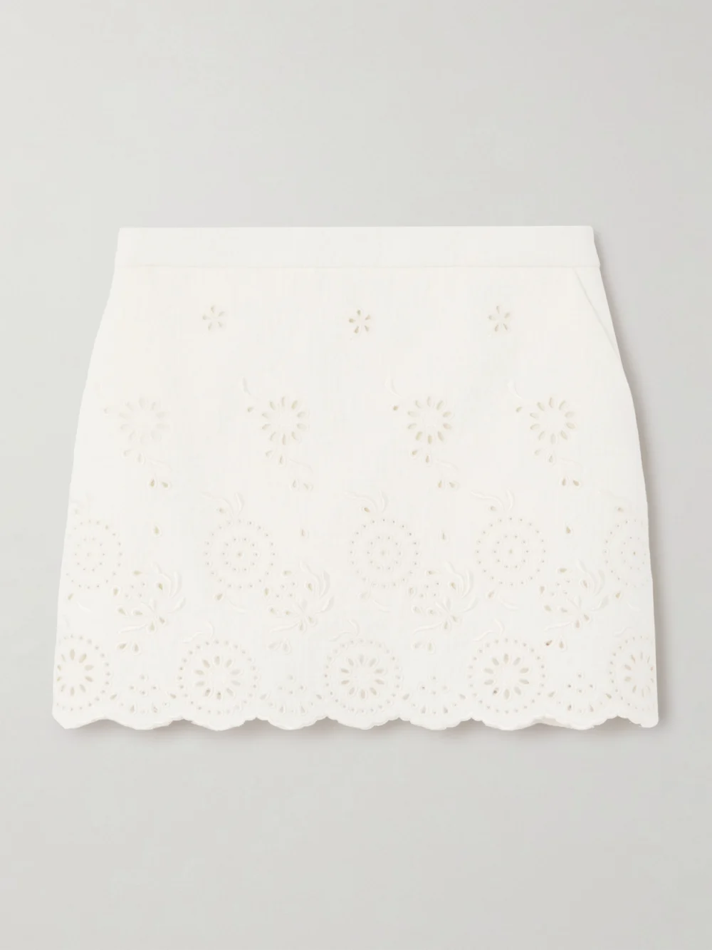 Chloé Scalloped Quilted Broderie Anglaise Cotton-blend Mini Skirt in white