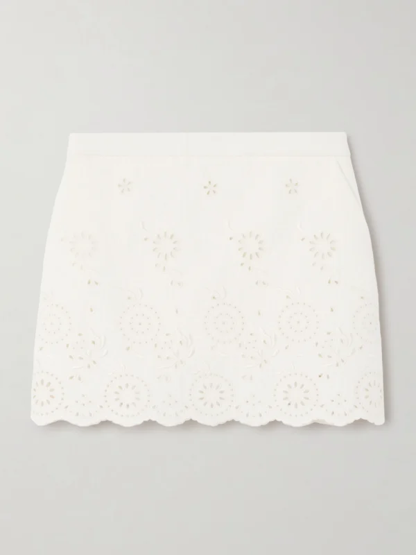 Chloé Scalloped Quilted Broderie Anglaise Cotton-blend Mini Skirt