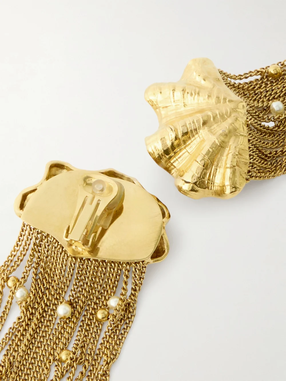 Back view of the Chloé Shells Fringed Gold-tone Faux Pearl Clip Earrings