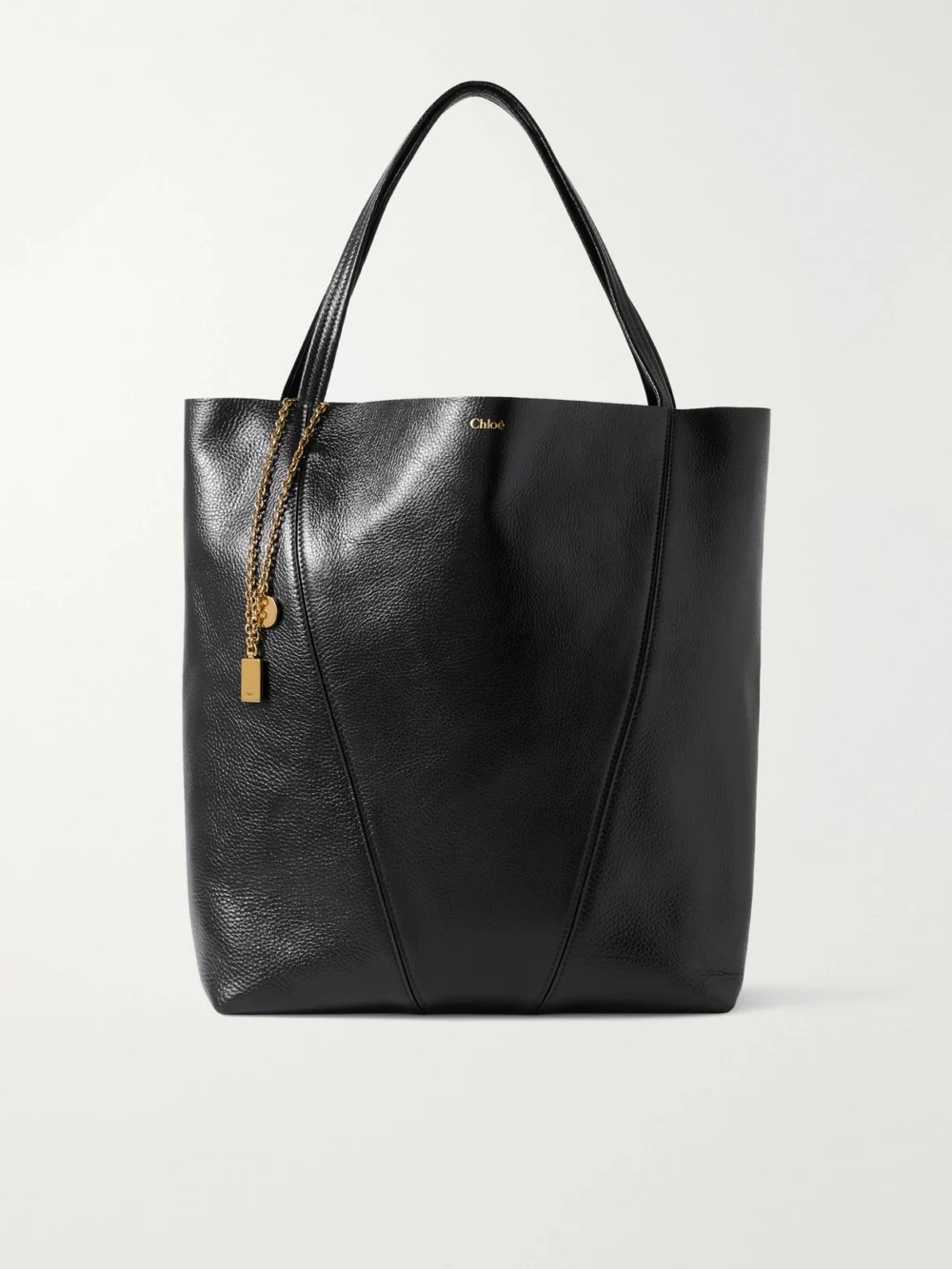 Chloé Spin Embellished Paneled Textured-leather Tote in black