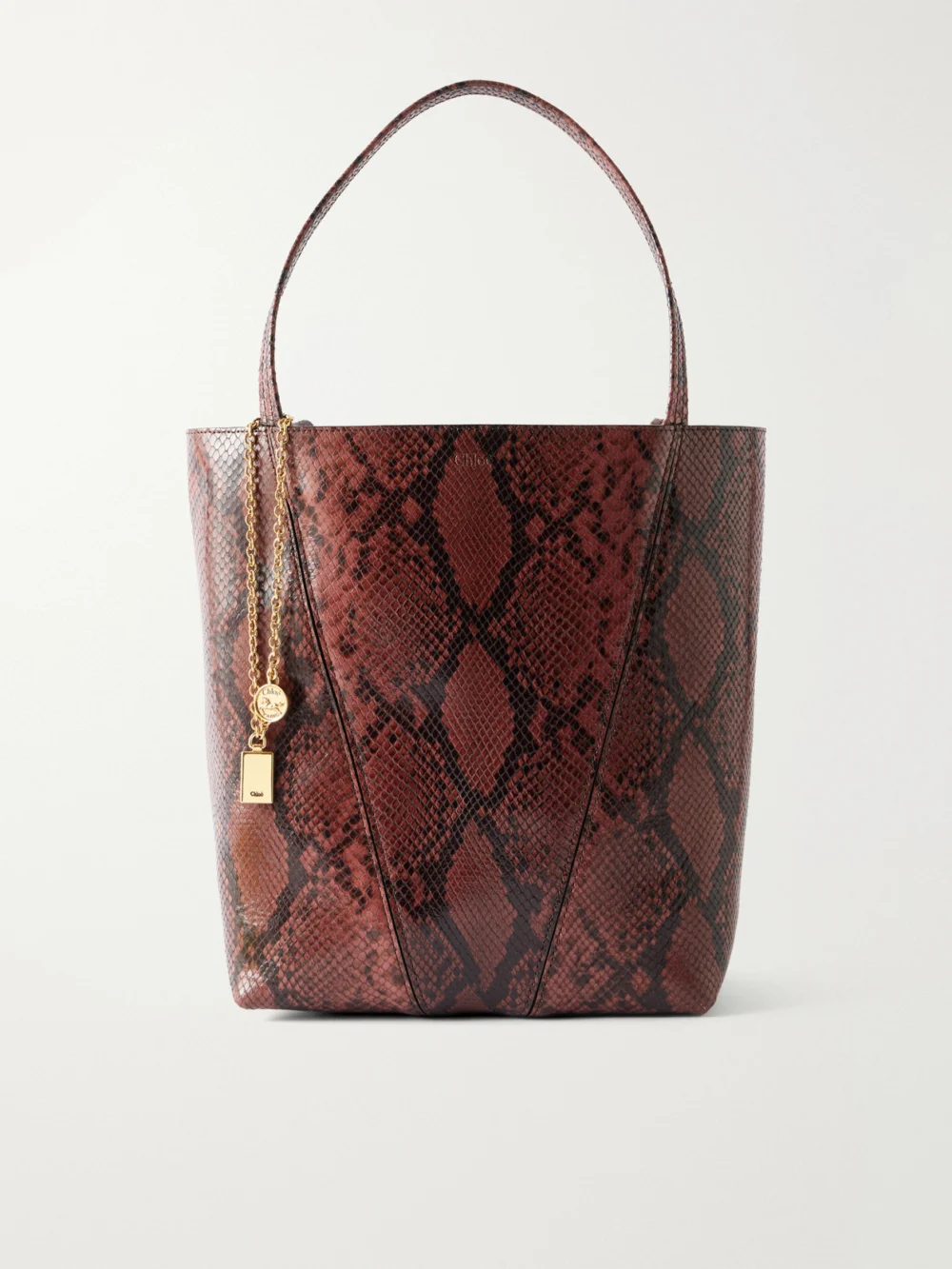 Chloé Spin Embellished Snake-effect Leather Tote in snake print