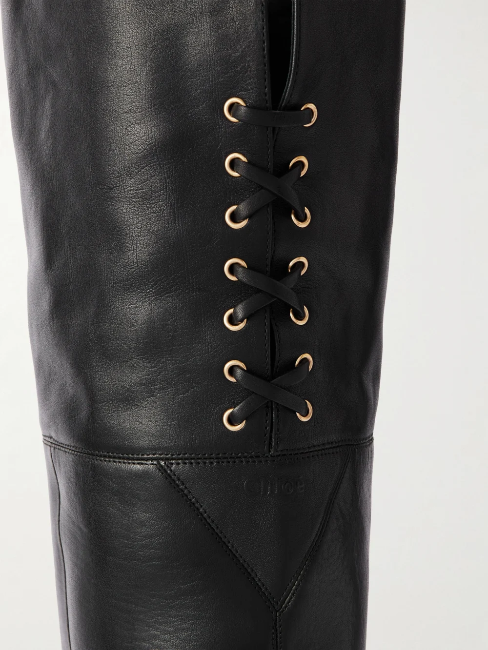 Close-up detail of the Chloé Studded Leather Over-the-knee Boots