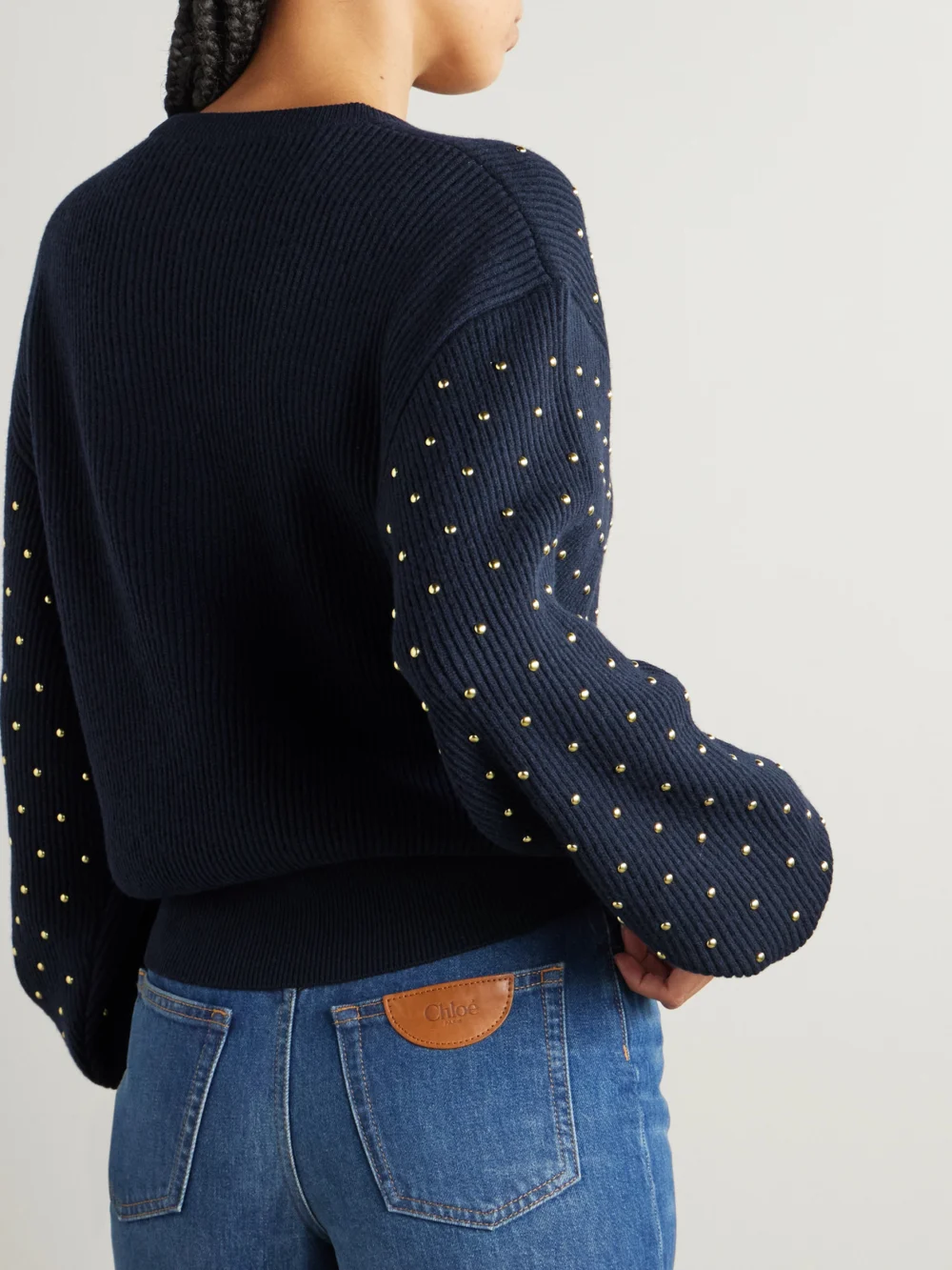 Back view of the Chloé Studded Ribbed Wool and Cashmere-blend Sweater