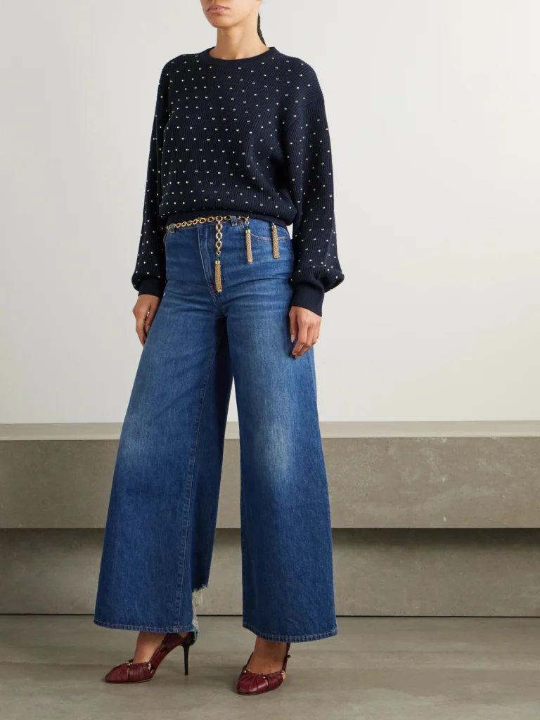 Chloé Studded Ribbed Wool and Cashmere-blend Sweater