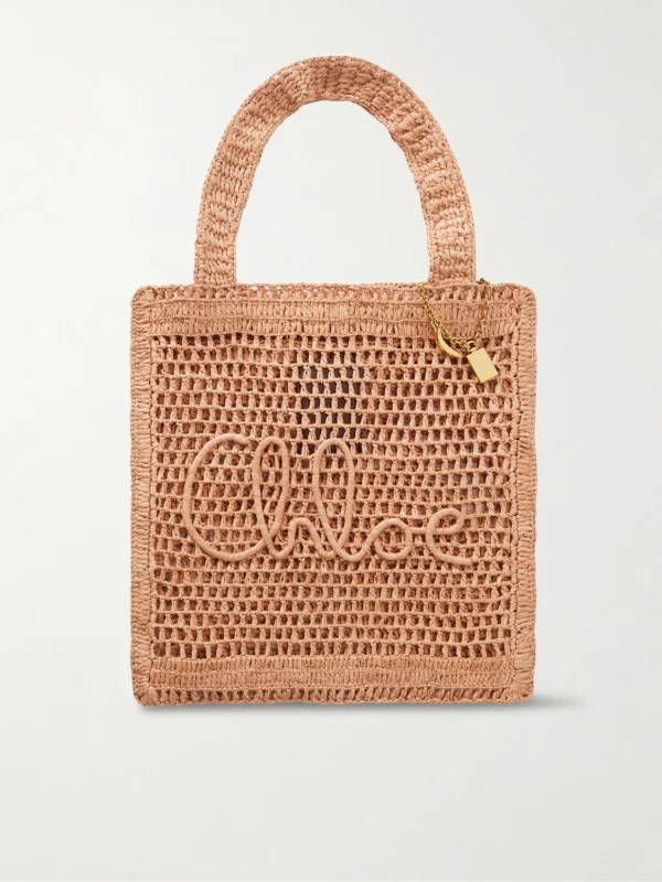 Chloé Summer Banana Embellished Crocheted Embroidered Raffia-like Tote