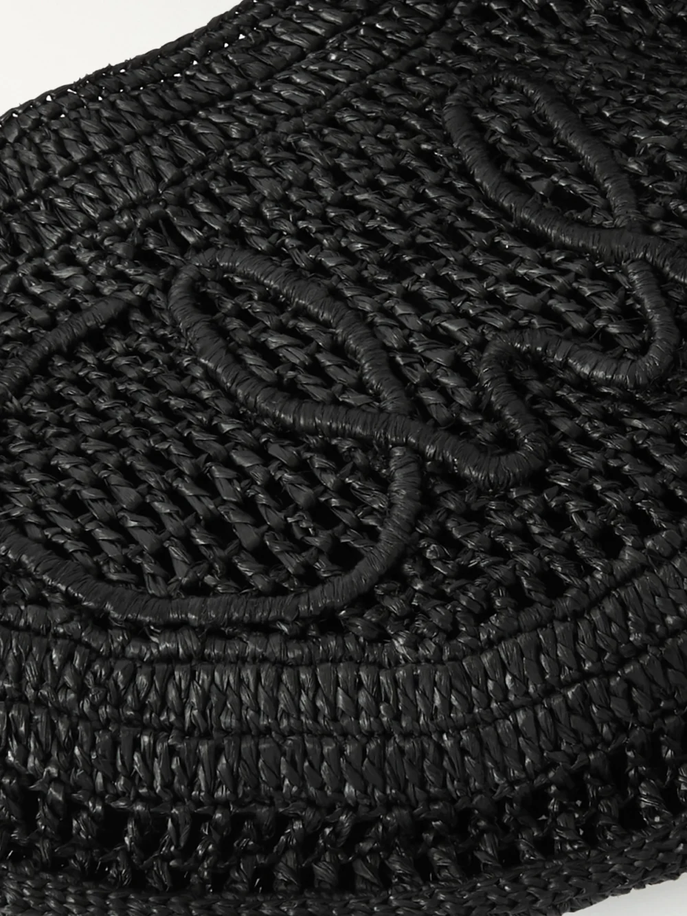 Close-up detail of the Chloé Summer Banana Leather-trimmed Embroidered Raffia Tote