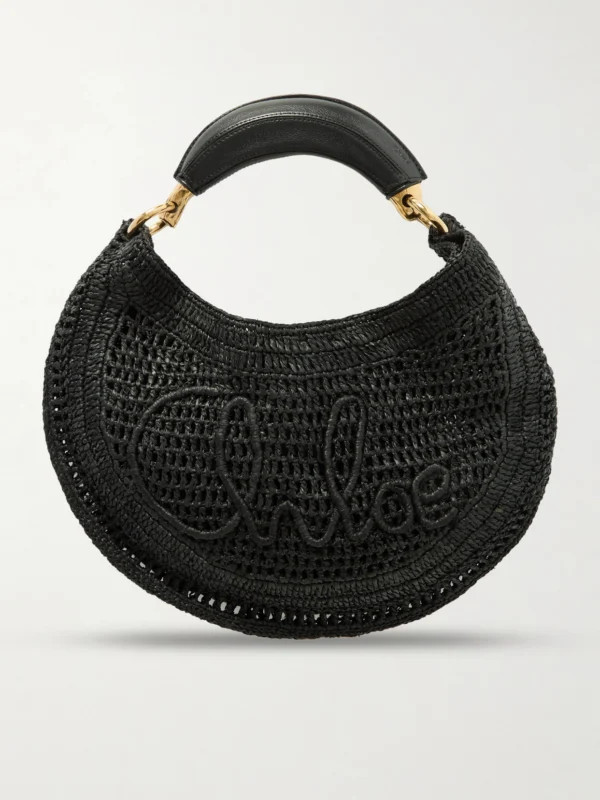 Chloé Summer Banana Leather-trimmed Embroidered Raffia Tote