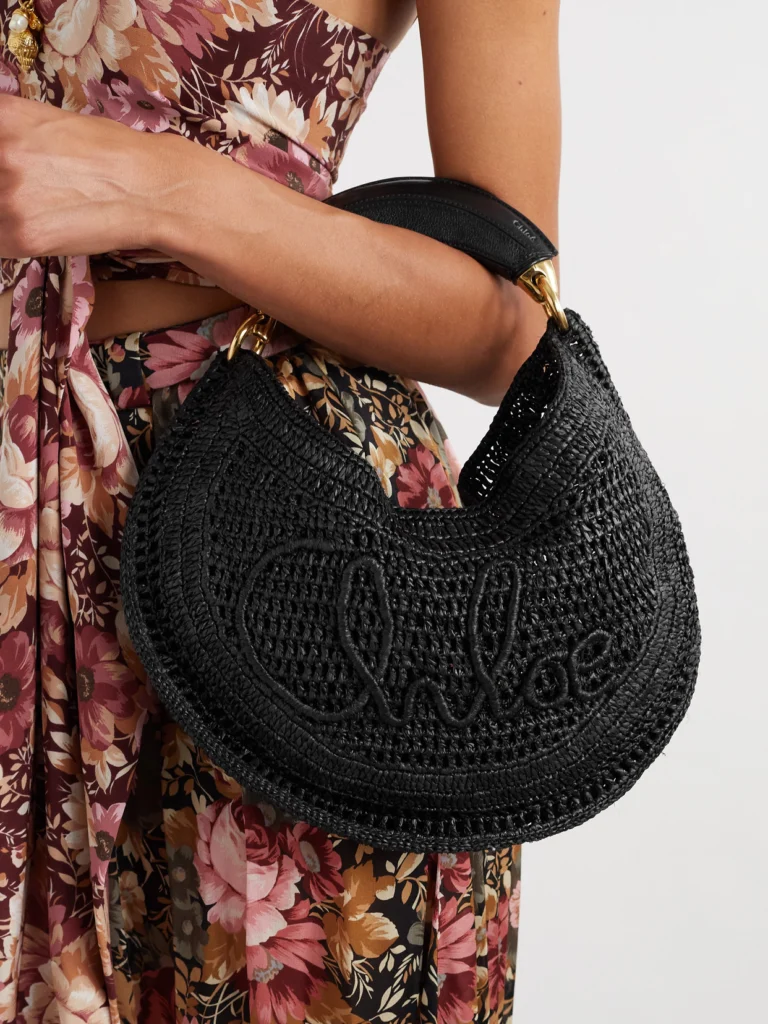 Chloé Summer Banana Leather-trimmed Embroidered Raffia Tote