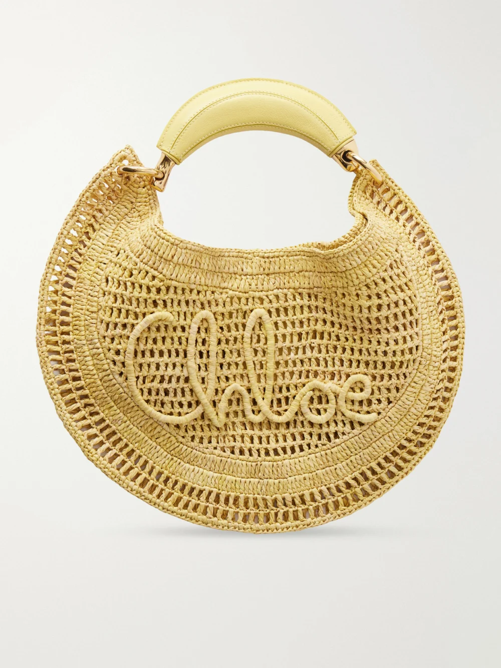 Chloé Summer Banana Leather-trimmed Embroidered Raffia Tote in bright yellow