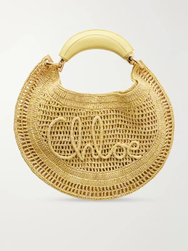 Chloé Summer Banana Leather-trimmed Embroidered Raffia Tote