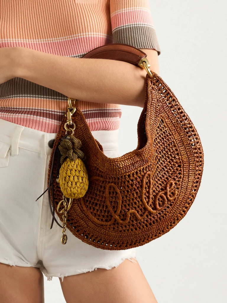 Chloé Summer Banana Leather-trimmed Embroidered Raffia Tote