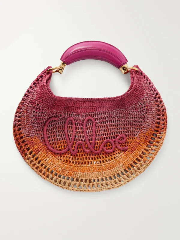 Chloé Summer Banana Leather-trimmed Embroidered Raffia Tote
