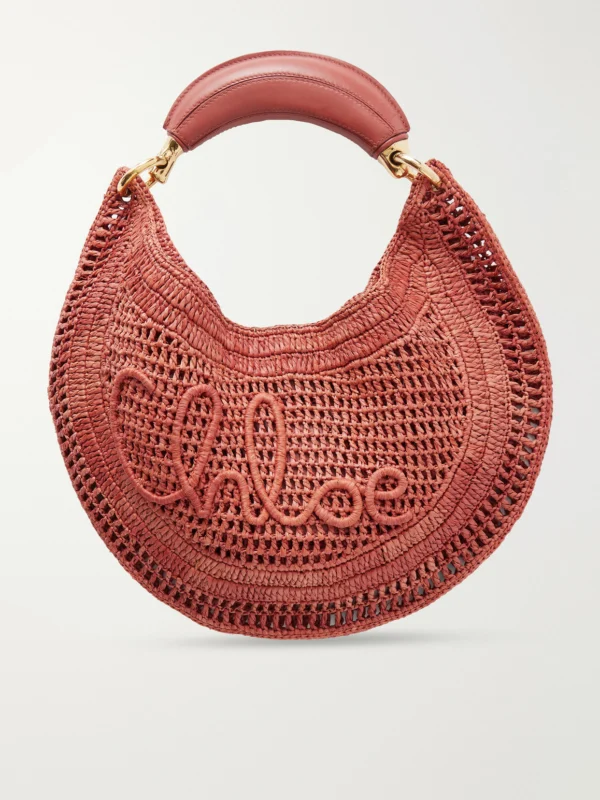 Chloé Summer Banana Leather-trimmed Embroidered Raffia Tote
