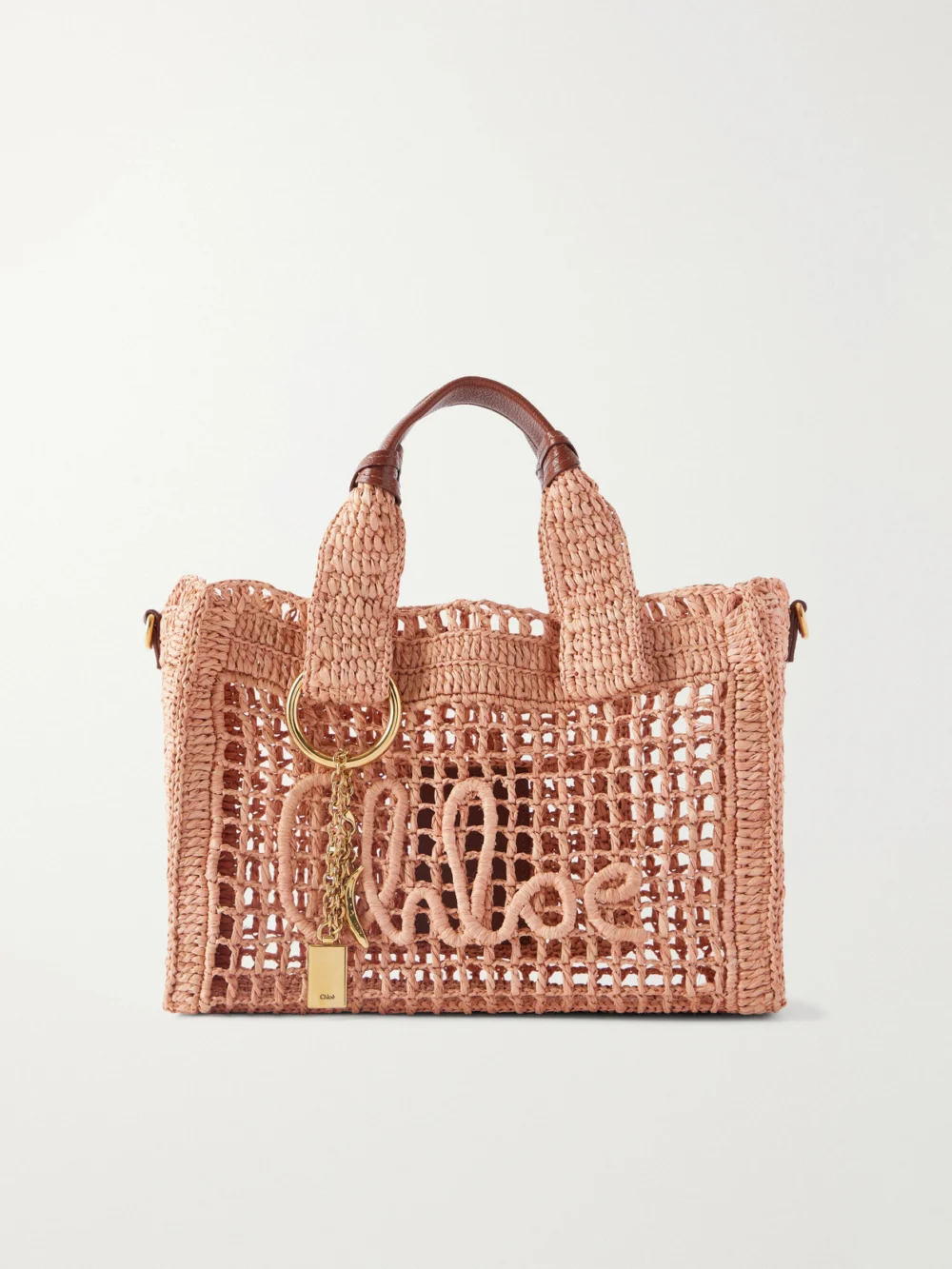 Chloé Summer Banana Leather-trimmed Raffia Tote Bag in blush