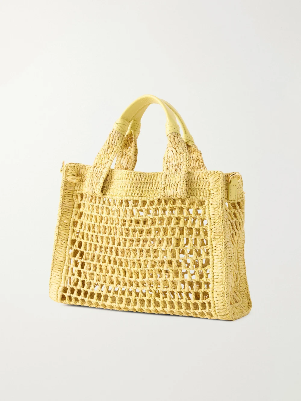 Back view of the Chloé Summer Banana Leather-trimmed Raffia Tote Bag
