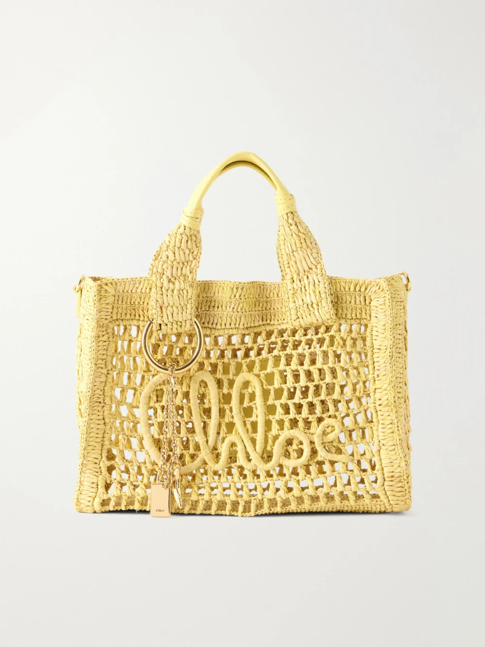 Chloé Summer Banana Leather-trimmed Raffia Tote Bag in bright yellow