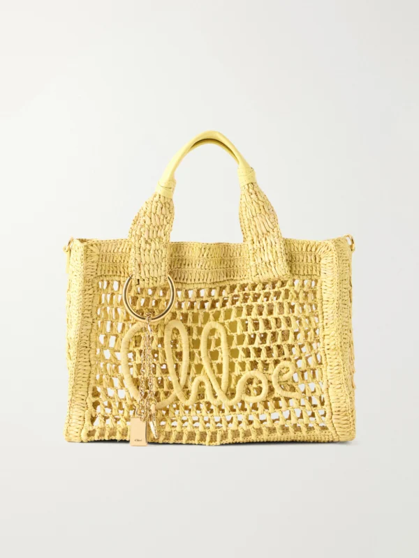Chloé Summer Banana Leather-trimmed Raffia Tote Bag