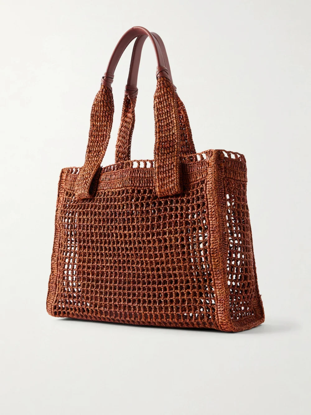 Back view of the Chloé Summer Banana Leather-trimmed Raffia Tote