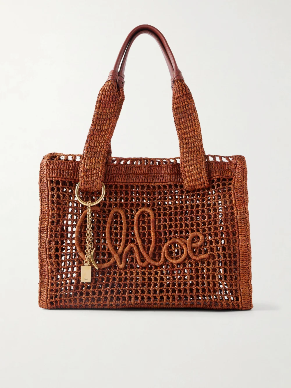 Chloé Summer Banana Leather-trimmed Raffia Tote in tan