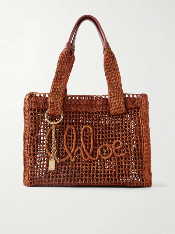 Chloé Summer Banana Leather-trimmed Raffia Tote