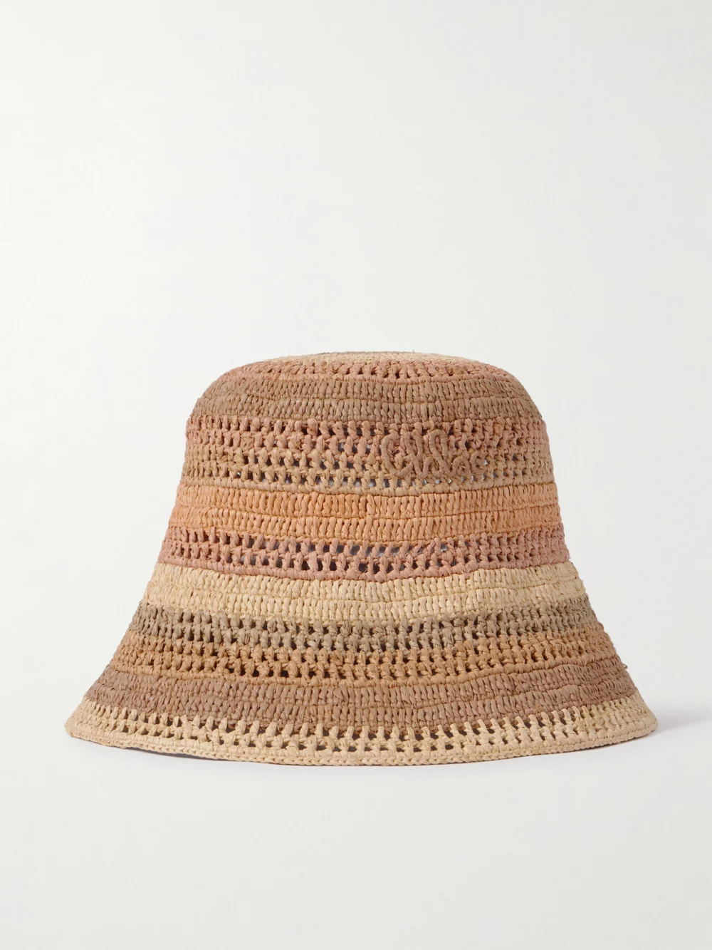 Chloé Sunset Embroidered Striped Raffia Hat in beige