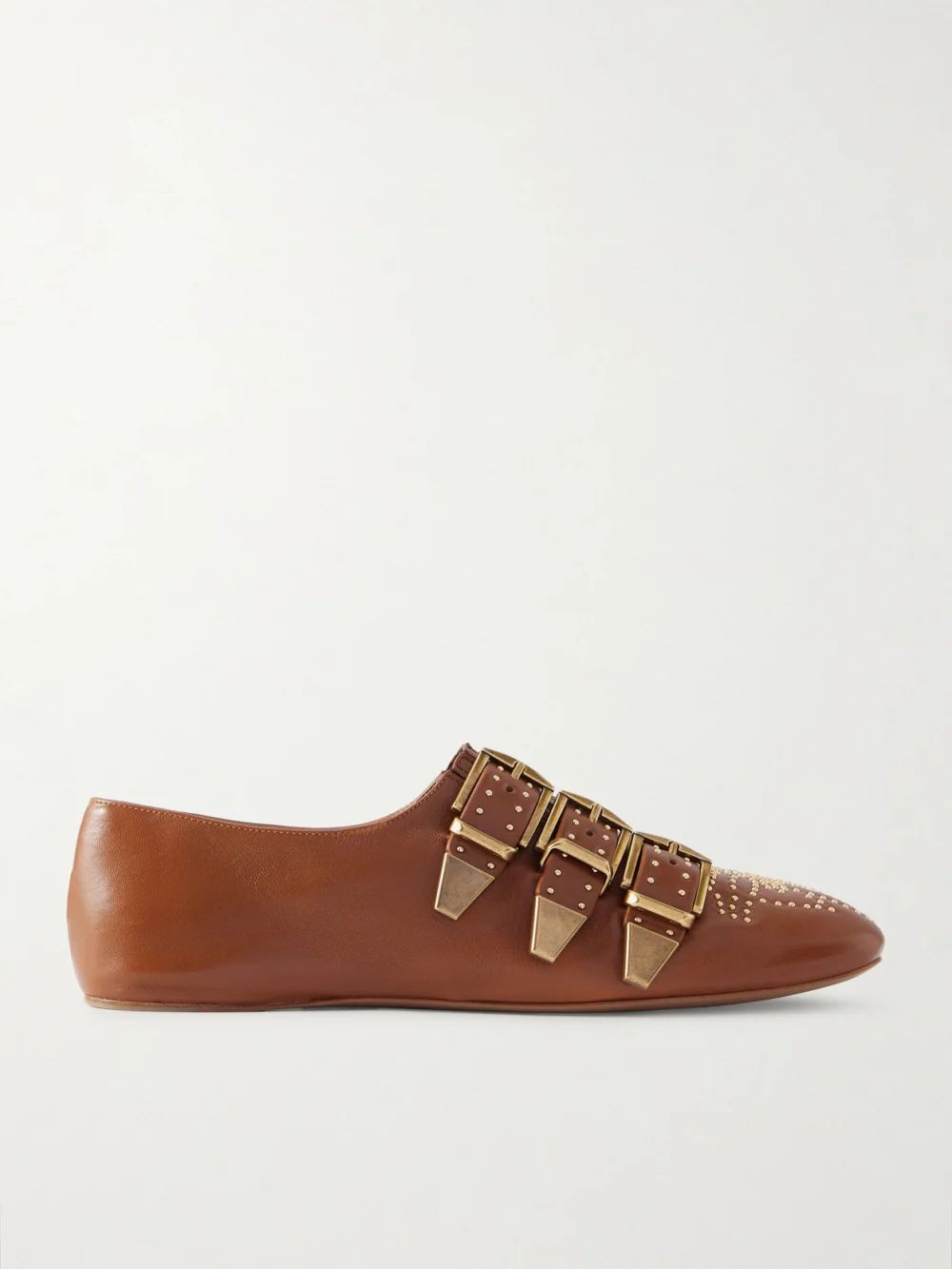 Chloé Susan Studded Buckled Leather Flats in red