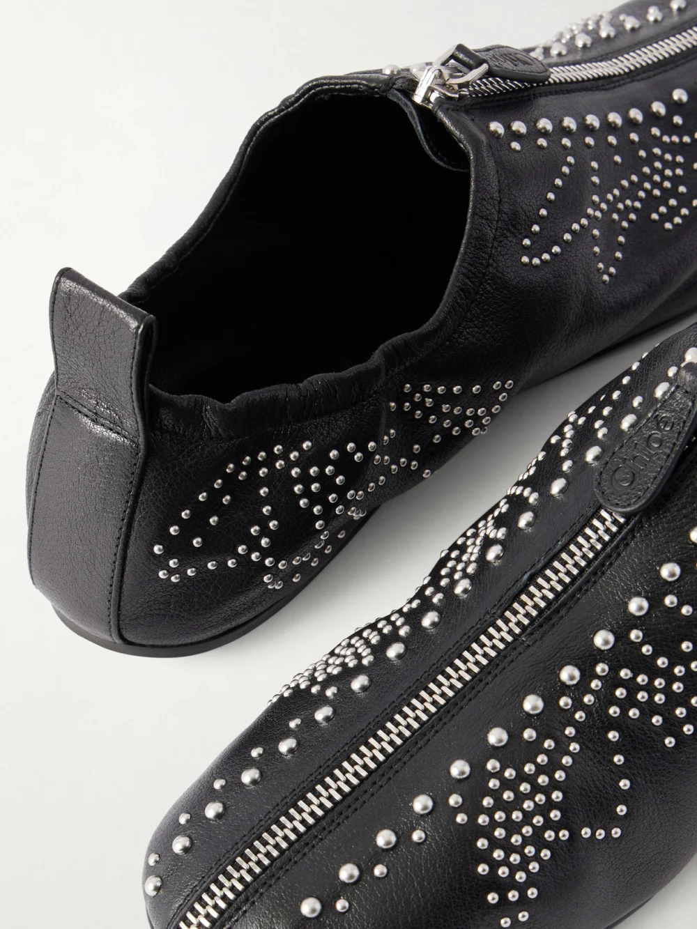 Close-up detail of the Chloé Susan Studded Leather Flats